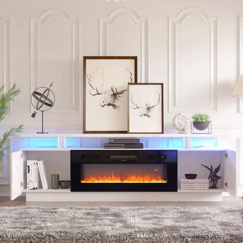 70 inch L Modern LED TV Stand with 12 Colour Electric Fireplace