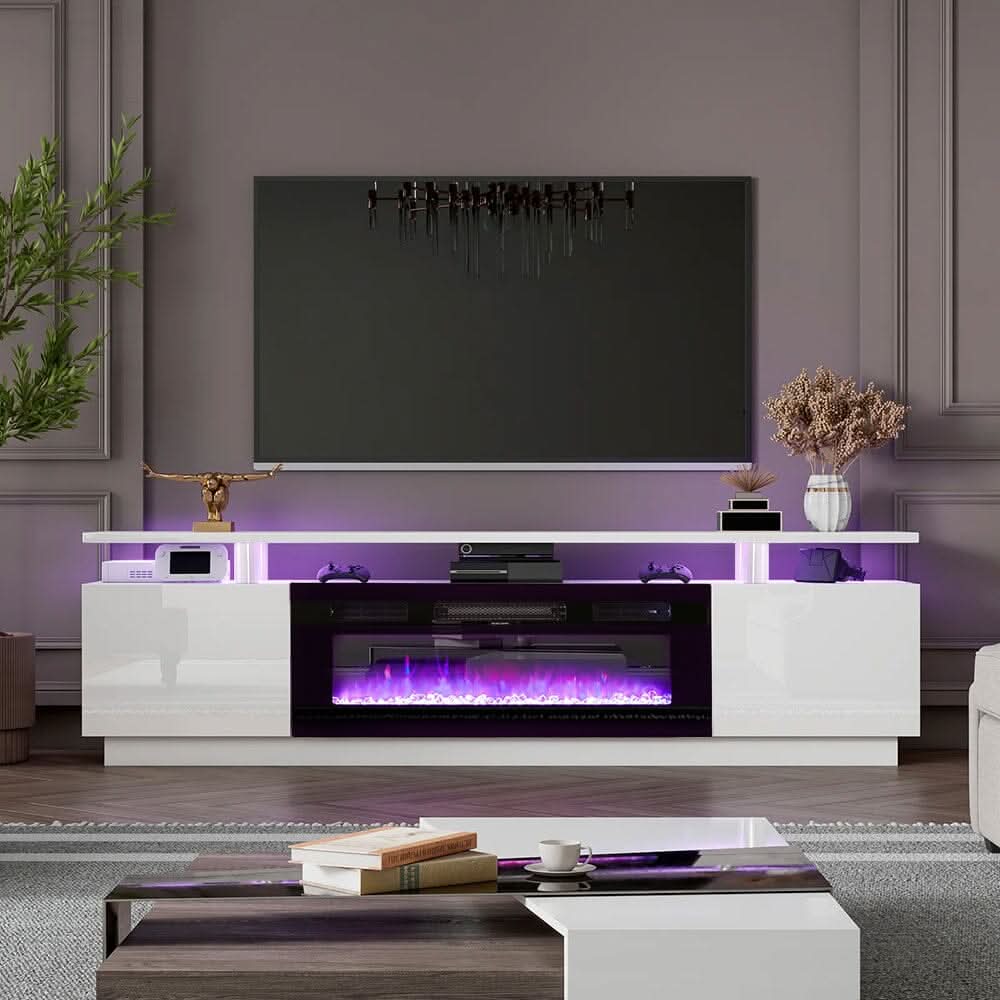 70 inch L Modern LED TV Stand with 12 Colour Electric Fireplace
