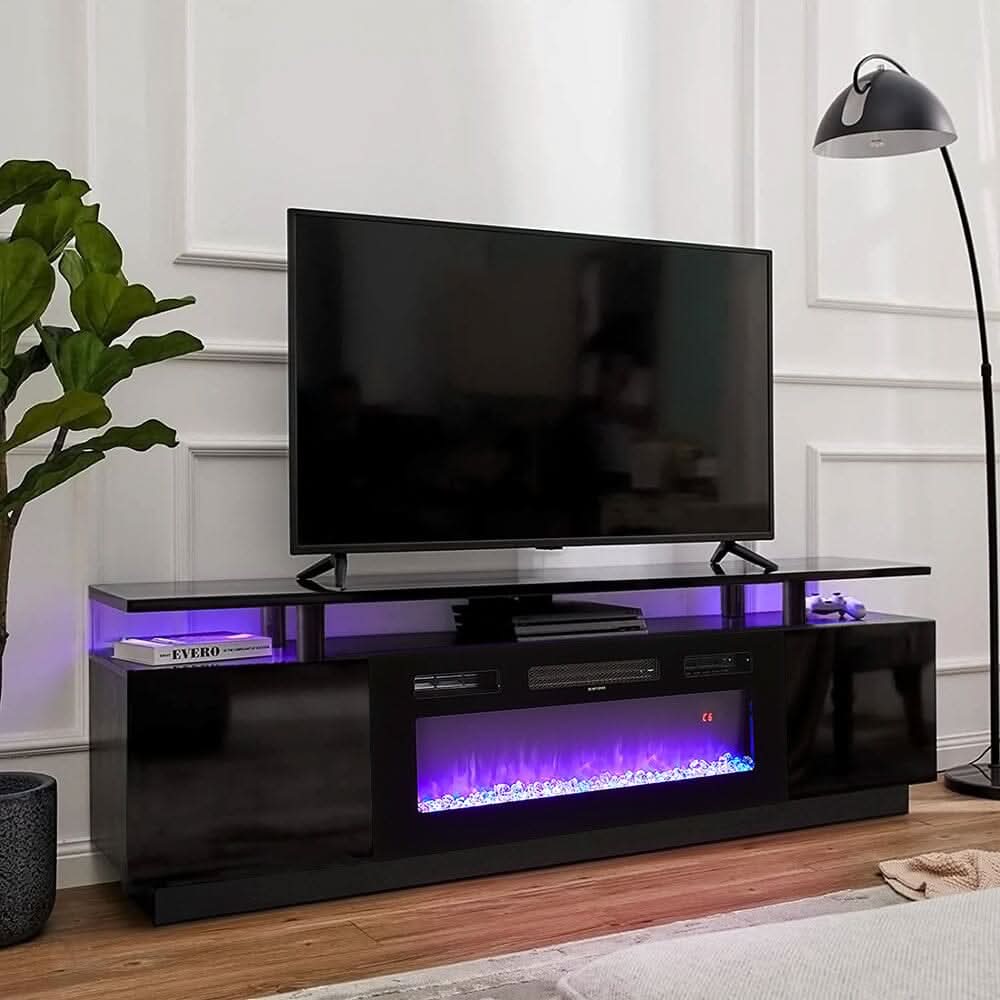 70 inch L Modern LED TV Stand with 12 Colour Electric Fireplace