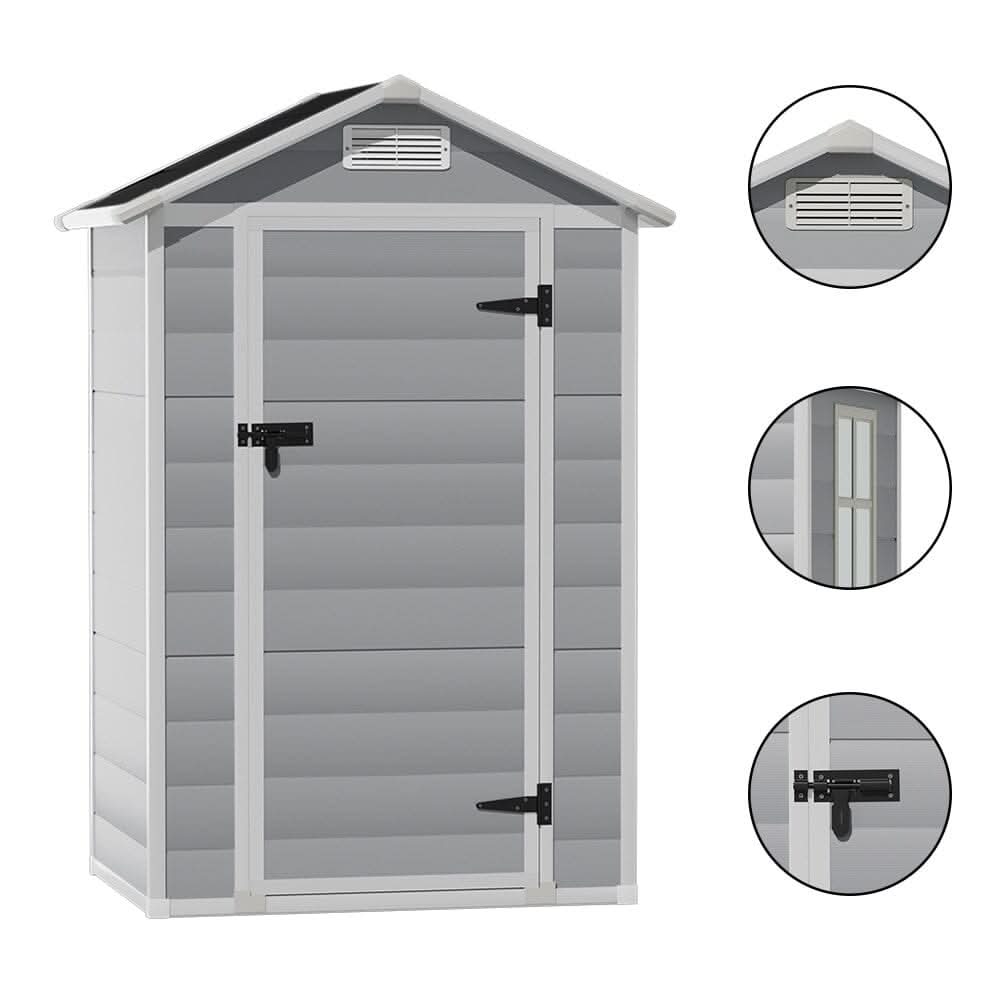 4×2ft/ 4×3ft Plastic Outdoor Garden Storage Shed with Style A/B in Grey