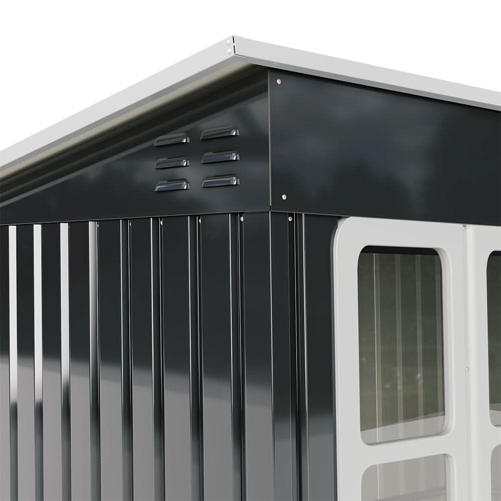 7X4ft/8.5X5.5ft/10x8ft Charcoal Black Storage Shed with Double Doors and Grid Window