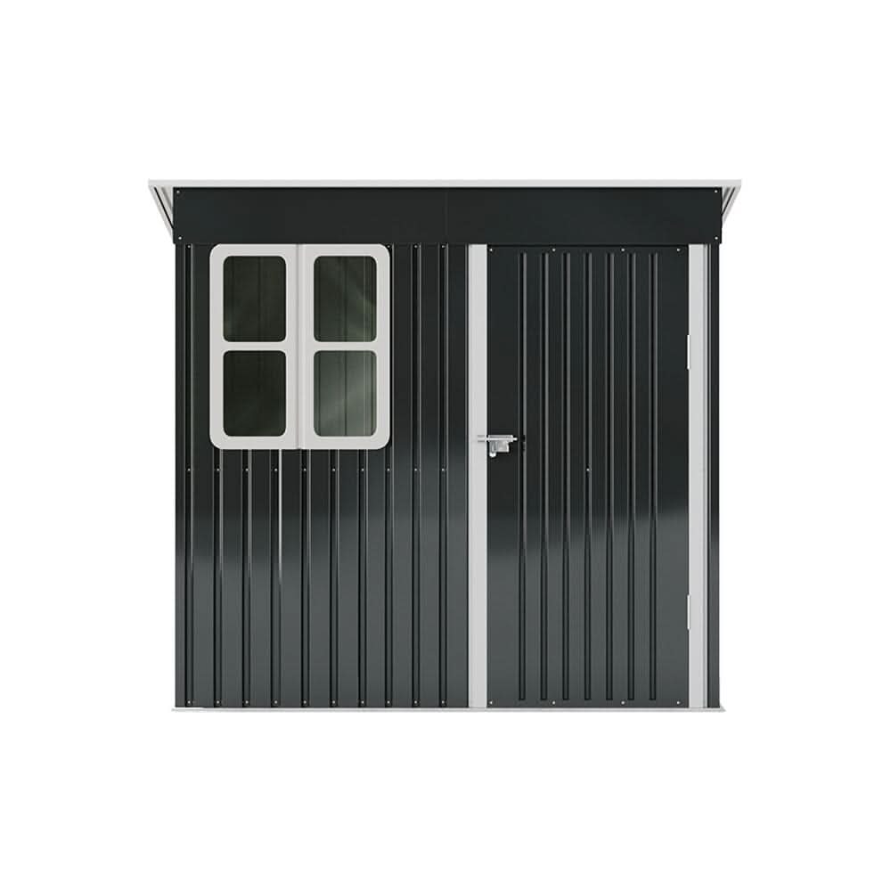 7X4ft/8.5X5.5ft/10x8ft Charcoal Black Storage Shed with Double Doors and Grid Window