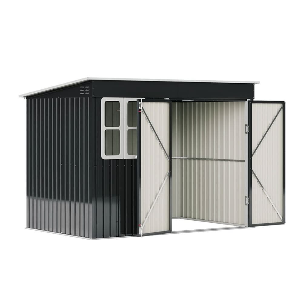 7X4ft/8.5X5.5ft/10x8ft Charcoal Black Storage Shed with Double Doors and Grid Window