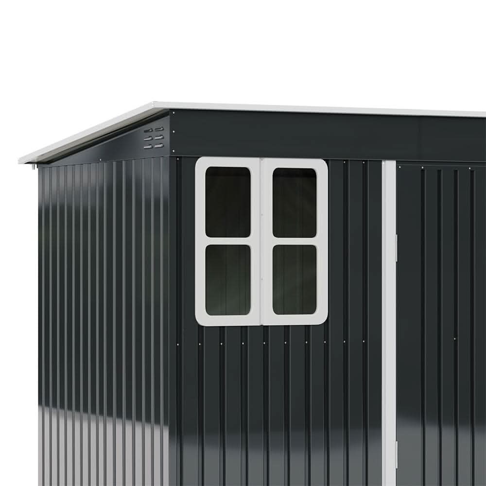 7X4ft/8.5X5.5ft/10x8ft Charcoal Black Storage Shed with Double Doors and Grid Window