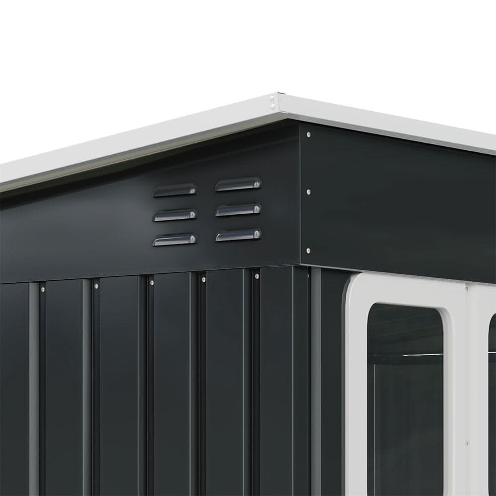 7X4ft/8.5X5.5ft/10x8ft Charcoal Black Storage Shed with Double Doors and Grid Window