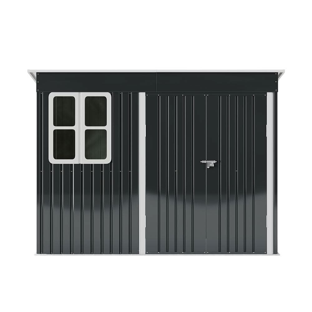 7X4ft/8.5X5.5ft/10x8ft Charcoal Black Storage Shed with Double Doors and Grid Window