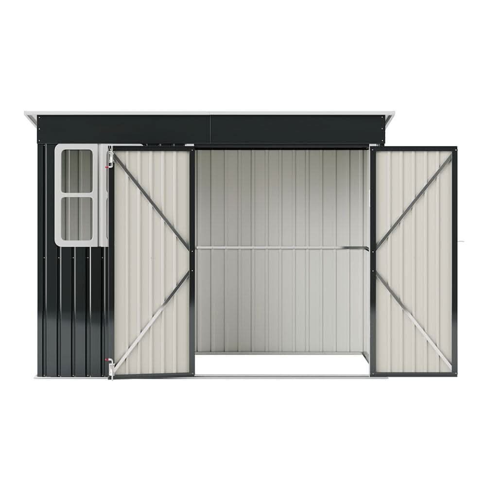 7X4ft/8.5X5.5ft/10x8ft Charcoal Black Storage Shed with Double Doors and Grid Window