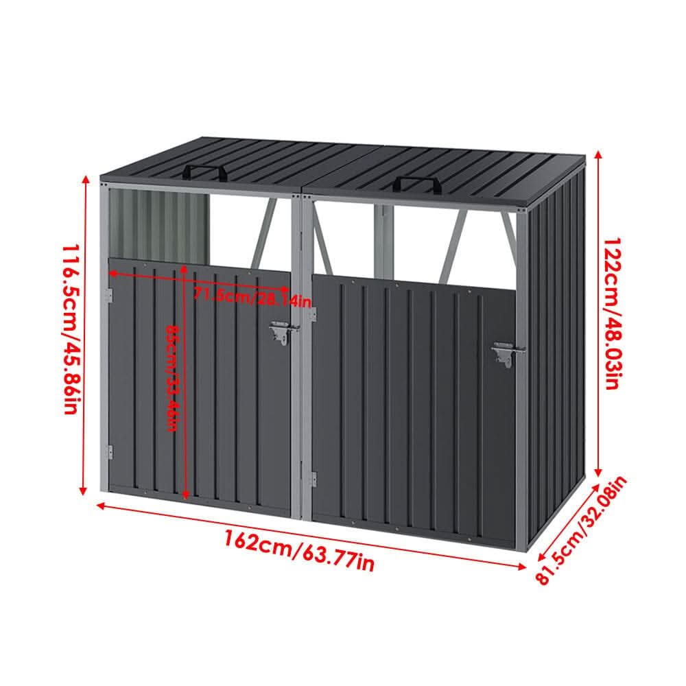 Metal Outdoor Bin Shed for 1/2/3/4 Trash Bins