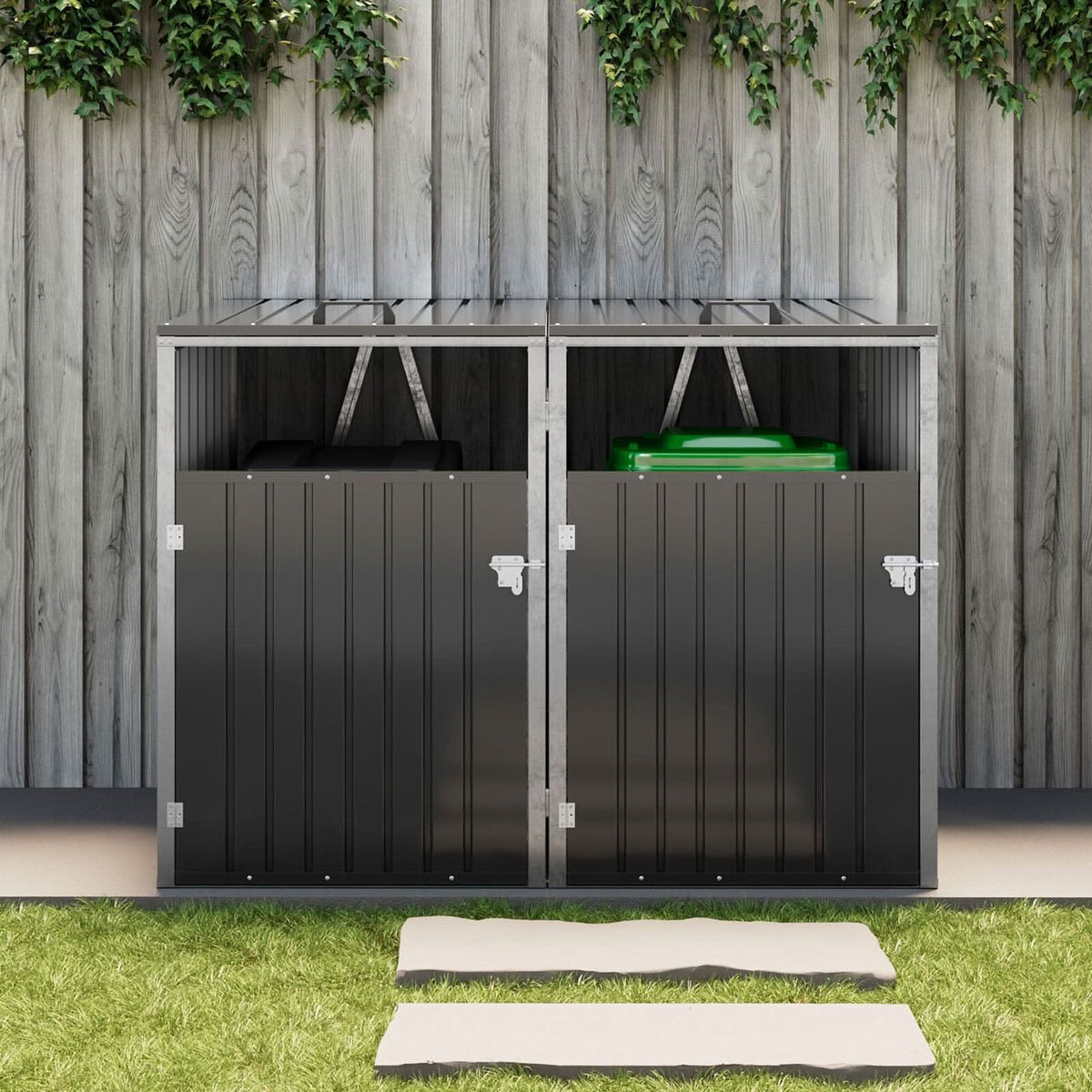 Metal Outdoor Bin Shed for 1/2/3/4 Trash Bins