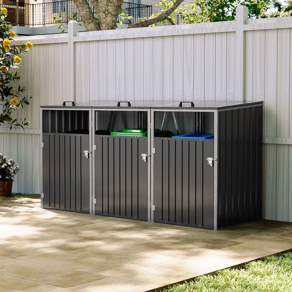 Metal Outdoor Bin Shed for 1/2/3/4 Trash Bins