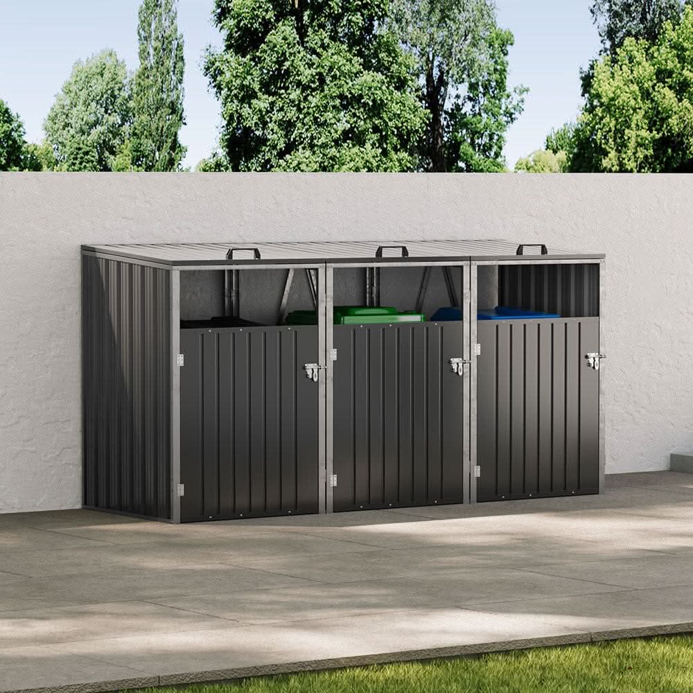 Metal Outdoor Bin Shed for 1/2/3/4 Trash Bins