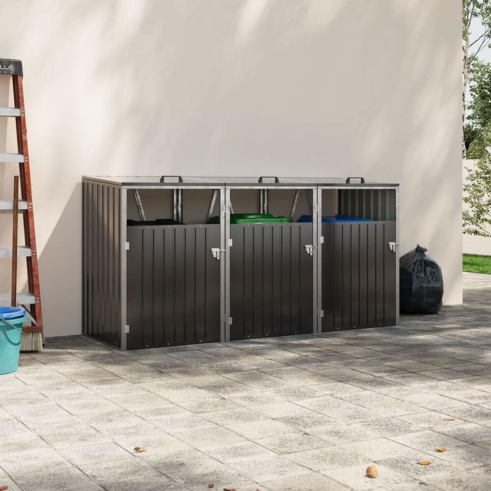 Metal Outdoor Bin Shed for 1/2/3/4 Trash Bins