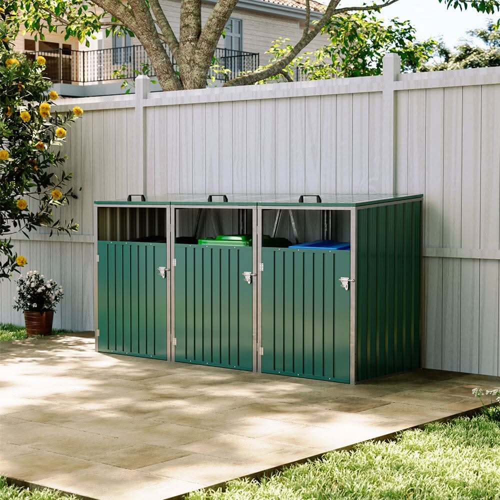 Metal Outdoor Bin Shed for 1/2/3/4 Trash Bins