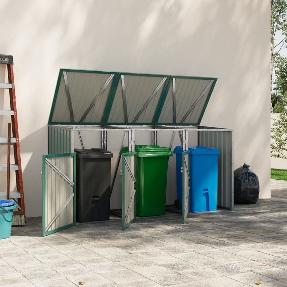 Metal Outdoor Bin Shed for 1/2/3/4 Trash Bins