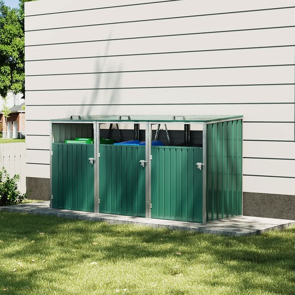 Metal Outdoor Bin Shed for 1/2/3/4 Trash Bins