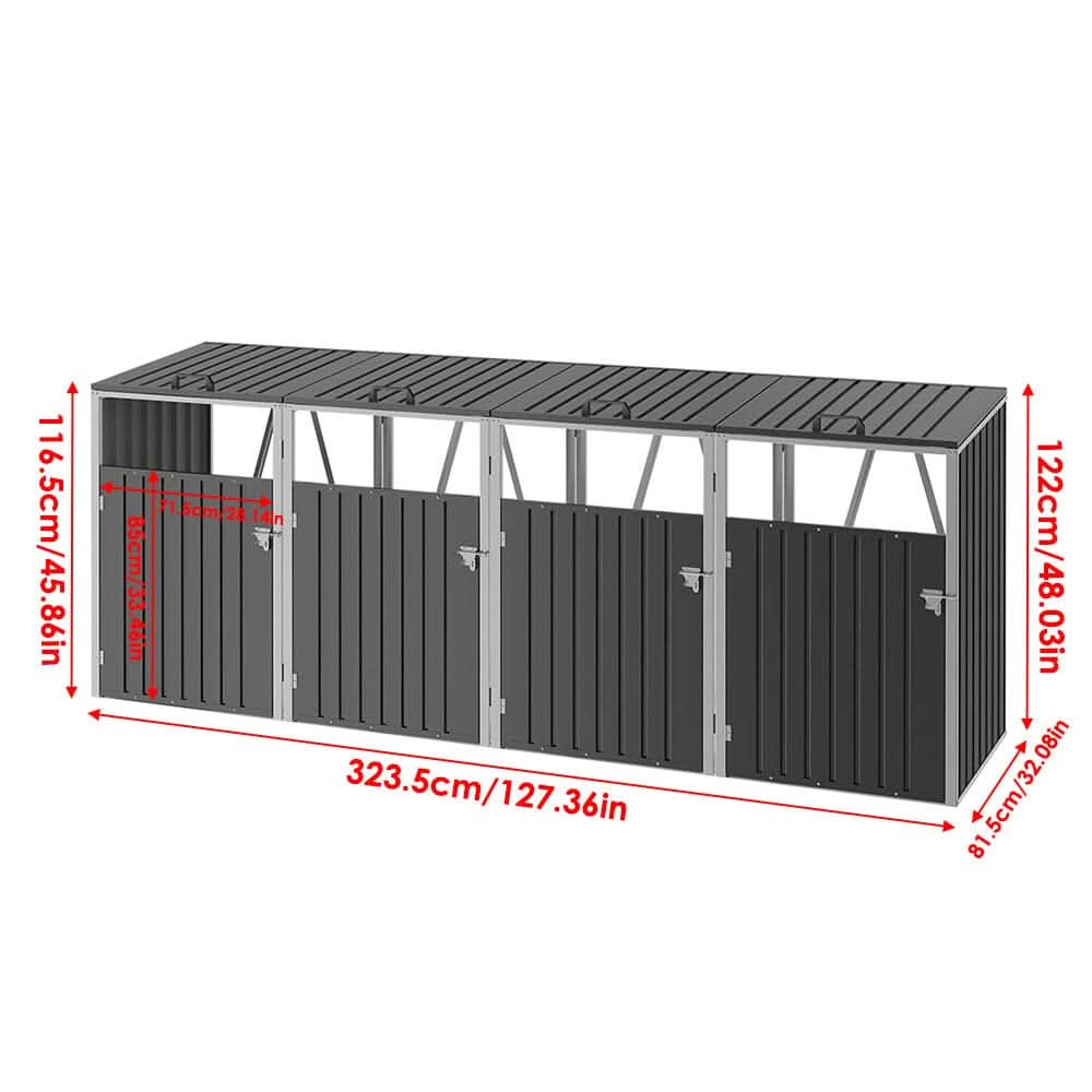 Metal Outdoor Bin Shed for 1/2/3/4 Trash Bins