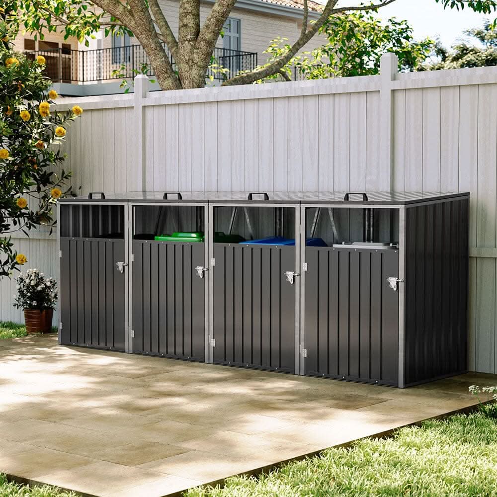 Metal Outdoor Bin Shed for 1/2/3/4 Trash Bins