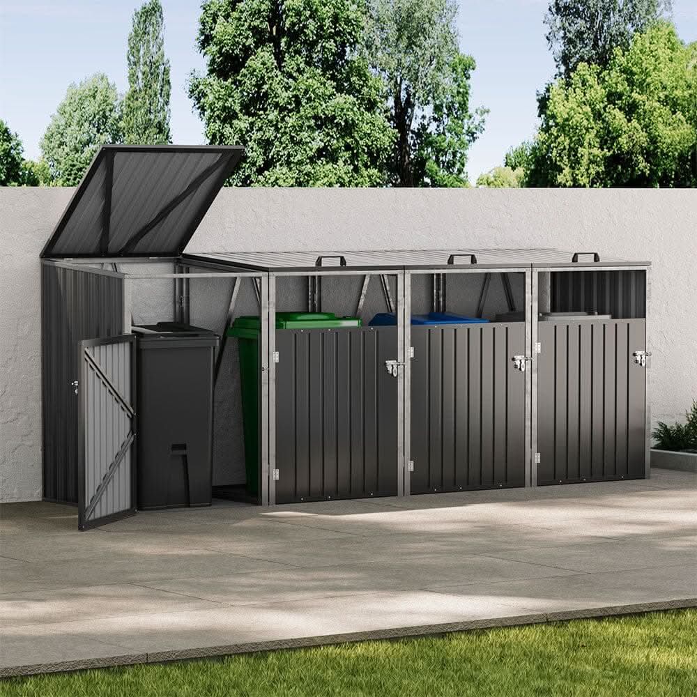 Metal Outdoor Bin Shed for 1/2/3/4 Trash Bins
