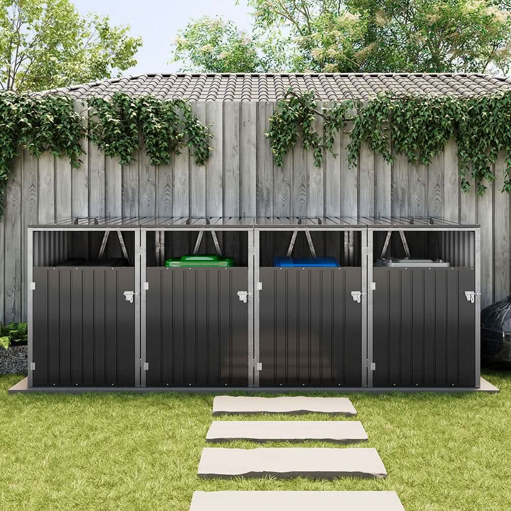 Metal Outdoor Bin Shed for 1/2/3/4 Trash Bins