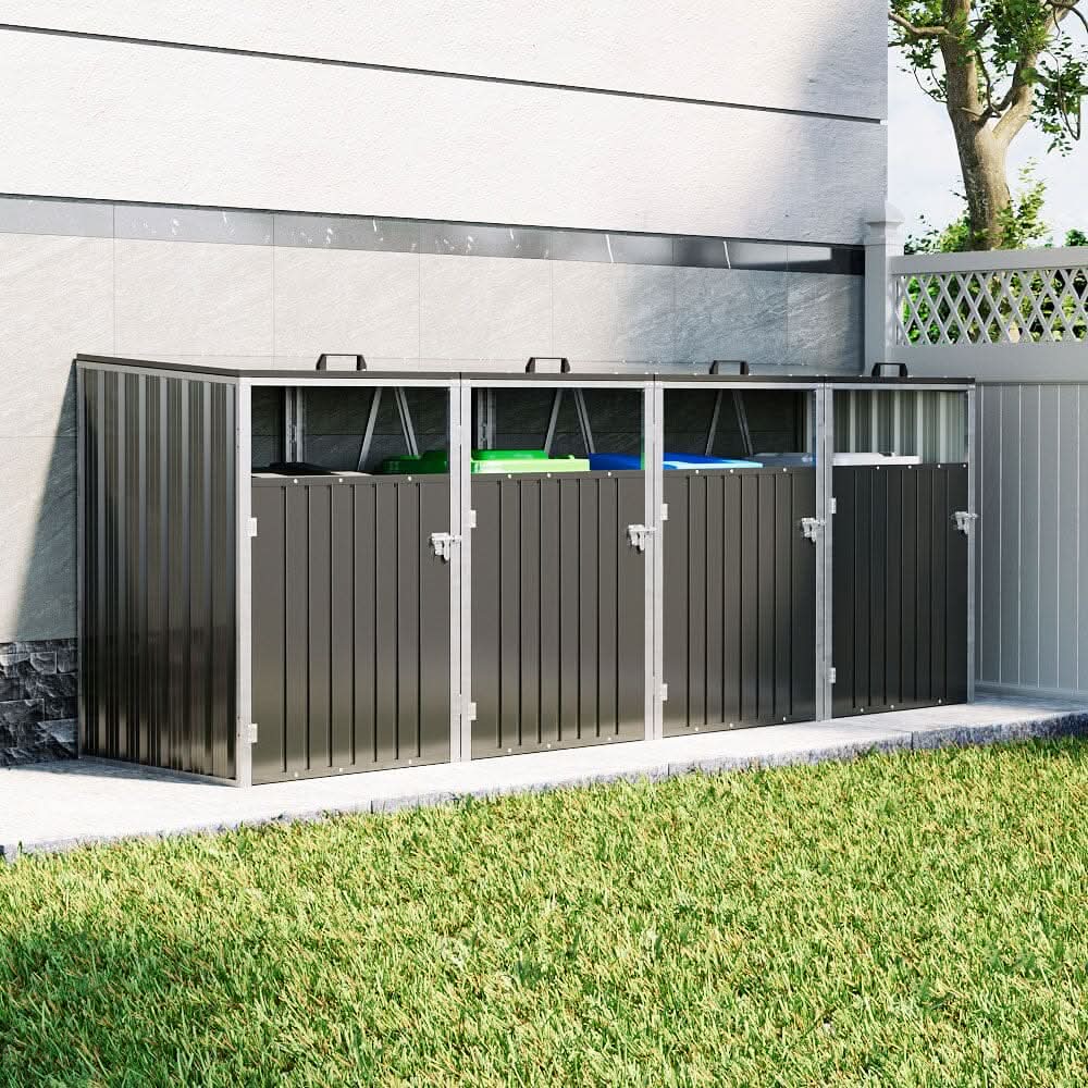 Metal Outdoor Bin Shed for 1/2/3/4 Trash Bins