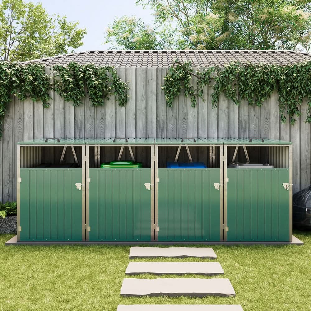Metal Outdoor Bin Shed for 1/2/3/4 Trash Bins