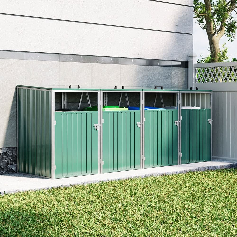 Metal Outdoor Bin Shed for 1/2/3/4 Trash Bins