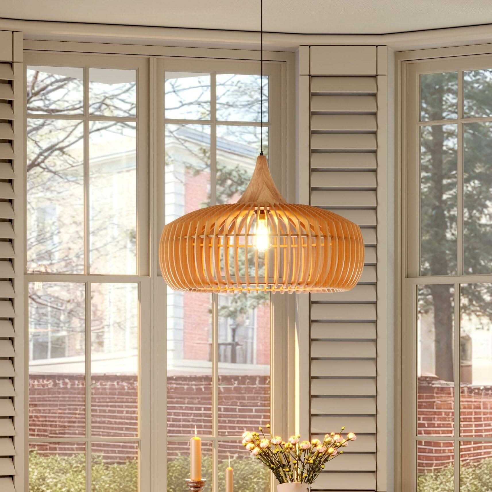 Lightsin Shadome-Handcrafted Wood Pendant Light for Kitchen Island and Modern Interiors