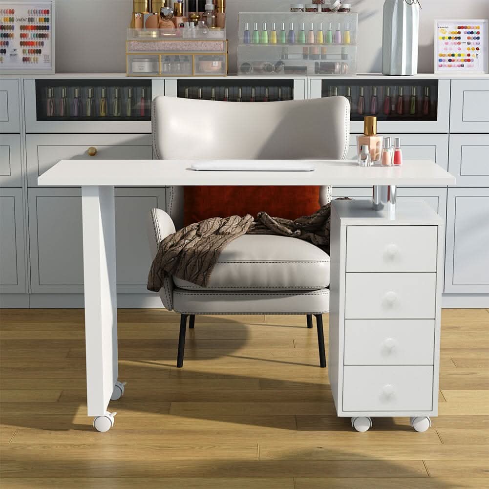 Professional Manicure Table Beauty Salon Nail Station with on Wheels 4 Drawers