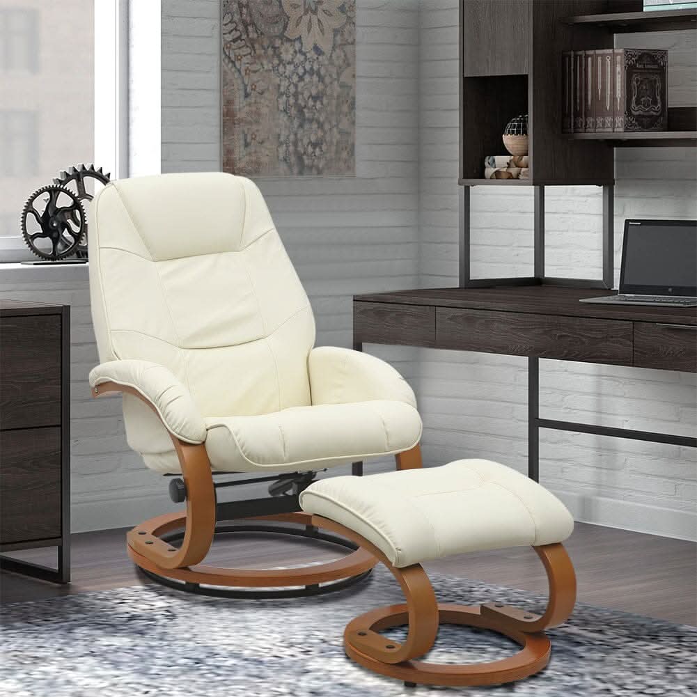 Leather Recliner Armchair with Footstool PU High Back