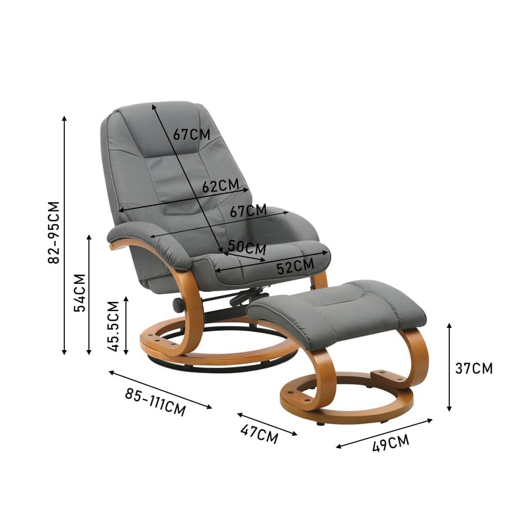 Leather Recliner Armchair with Footstool PU High Back