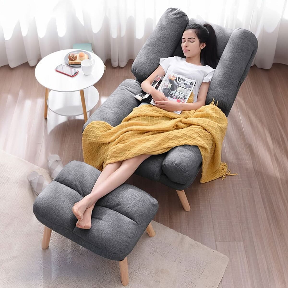 Modern Comfort Adjustable Recliner with Footstool Grey