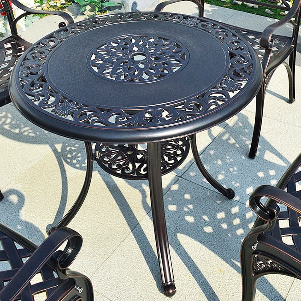 Black Cast Aluminum Round Patio Dining Table with Umbrella Hole