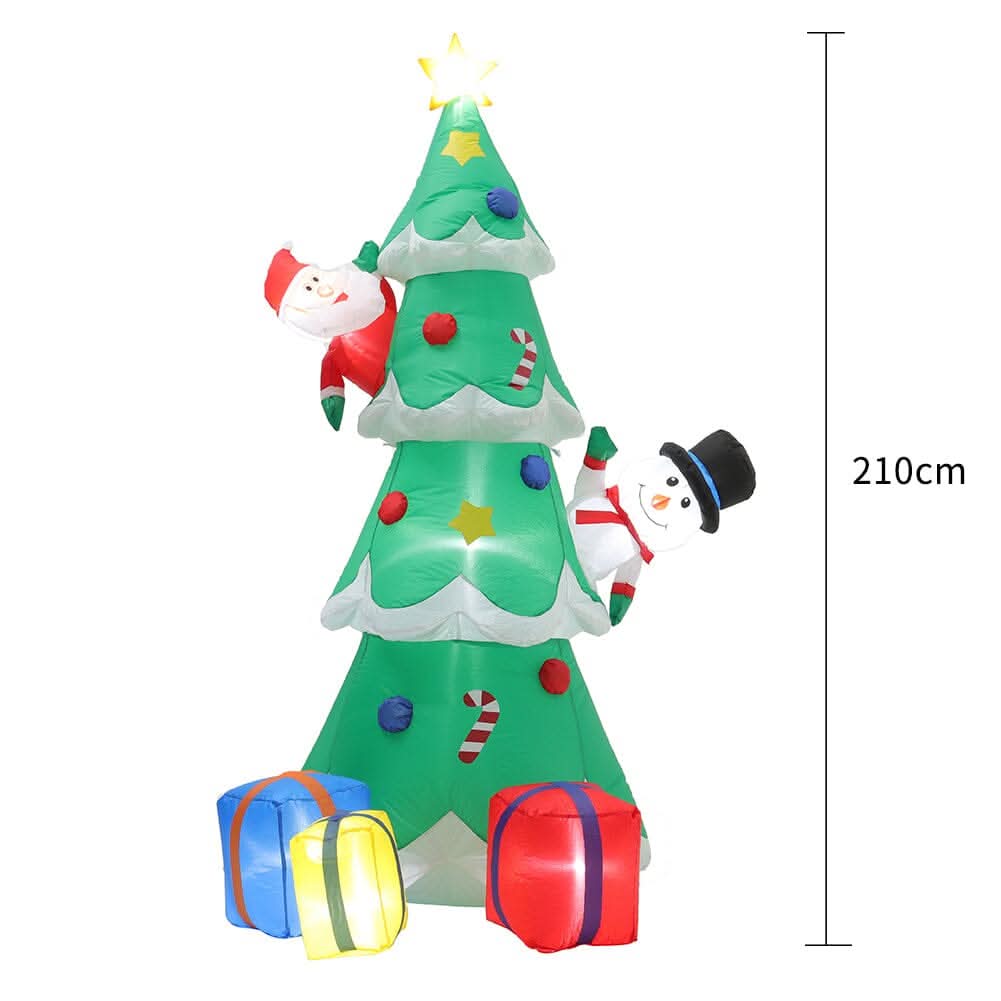 2.1m Inflatable Christmas Tree with Santa & Snowman – LED Lighted Display (UK Plug)
