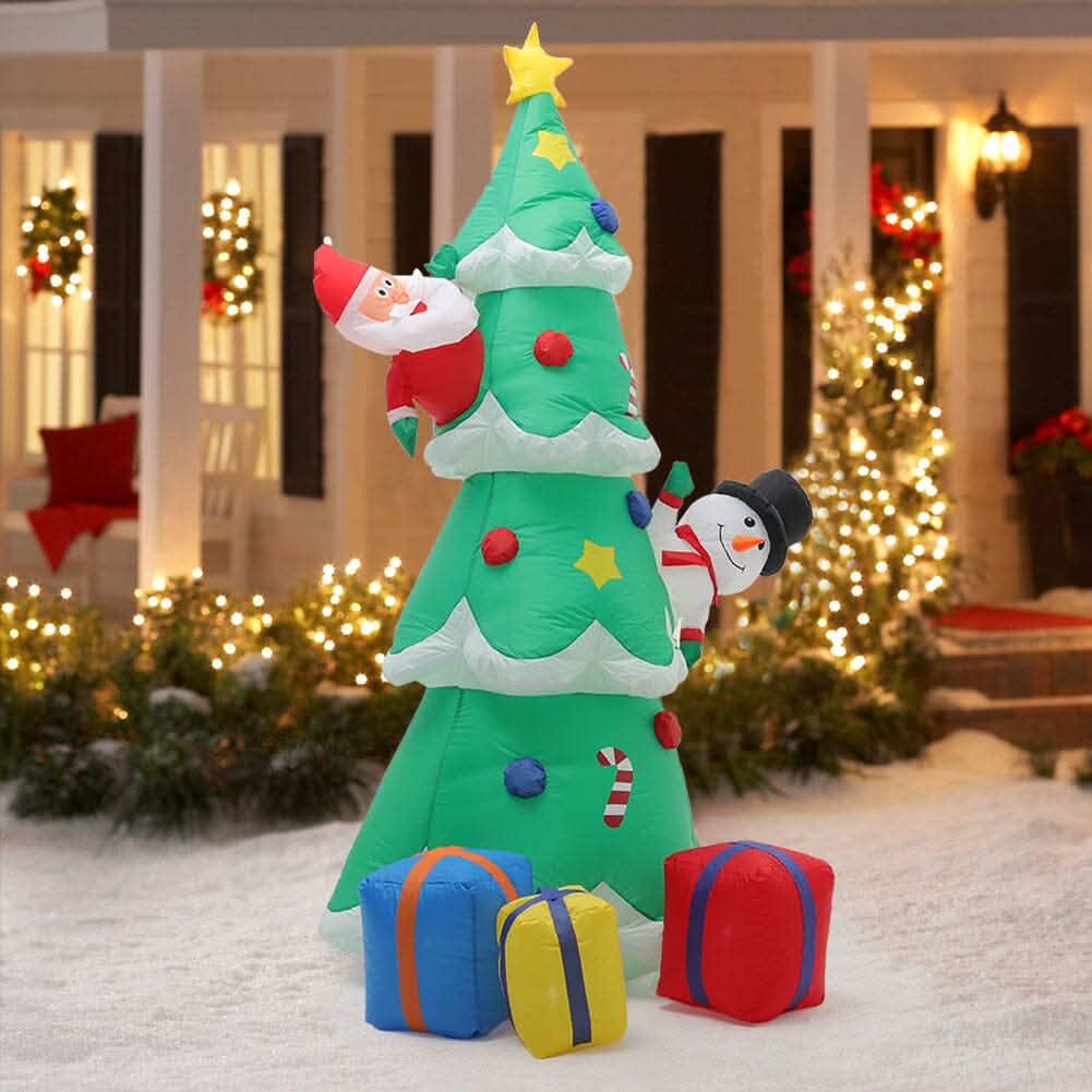 2.1m Inflatable Christmas Tree with Santa & Snowman – LED Lighted Display (UK Plug)