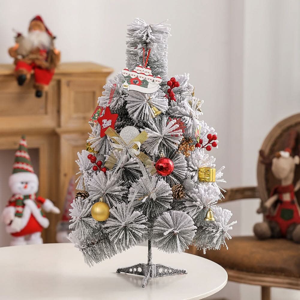 60cm Snow-Flocked Pine Needle DIY Christmas Tree with Ornaments & Warm Light String