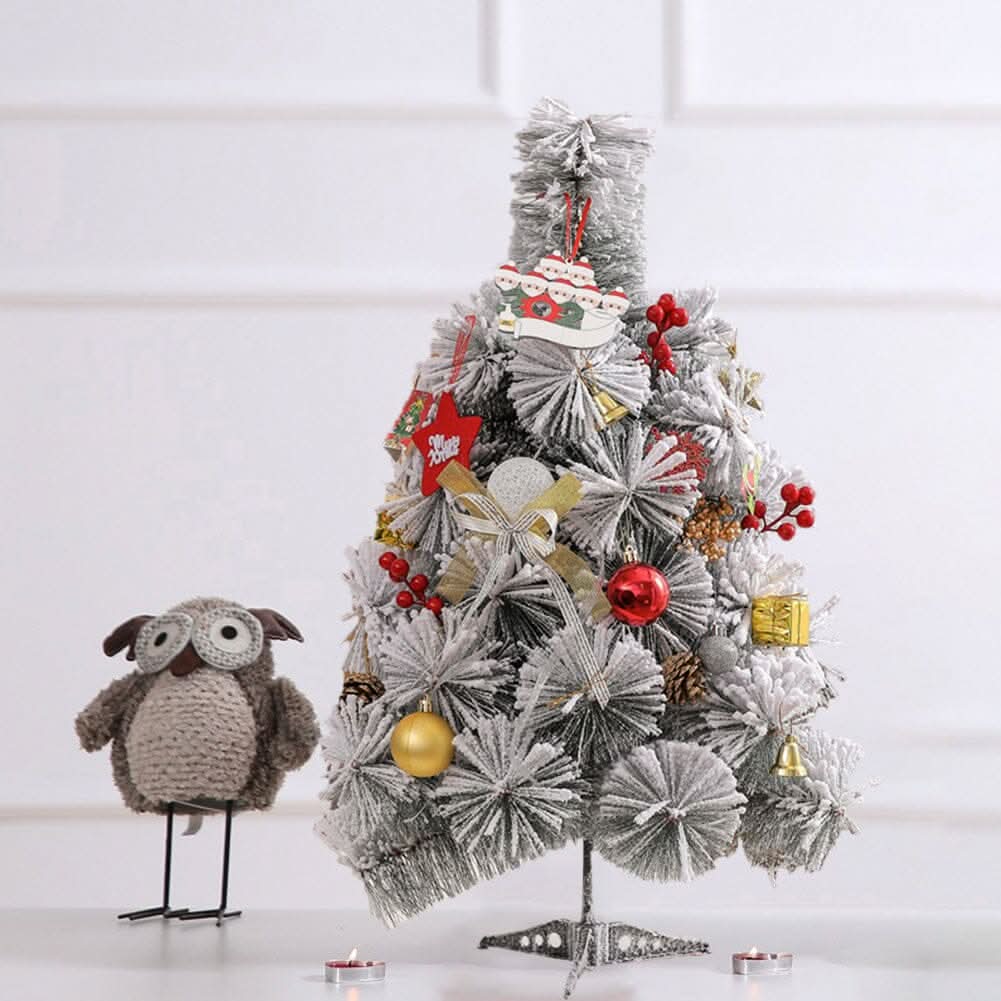 60cm Snow-Flocked Pine Needle DIY Christmas Tree with Ornaments & Warm Light String
