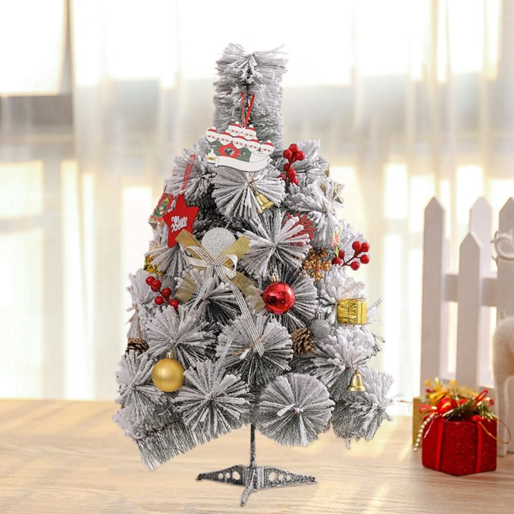 60cm Snow-Flocked Pine Needle DIY Christmas Tree with Ornaments & Warm Light String