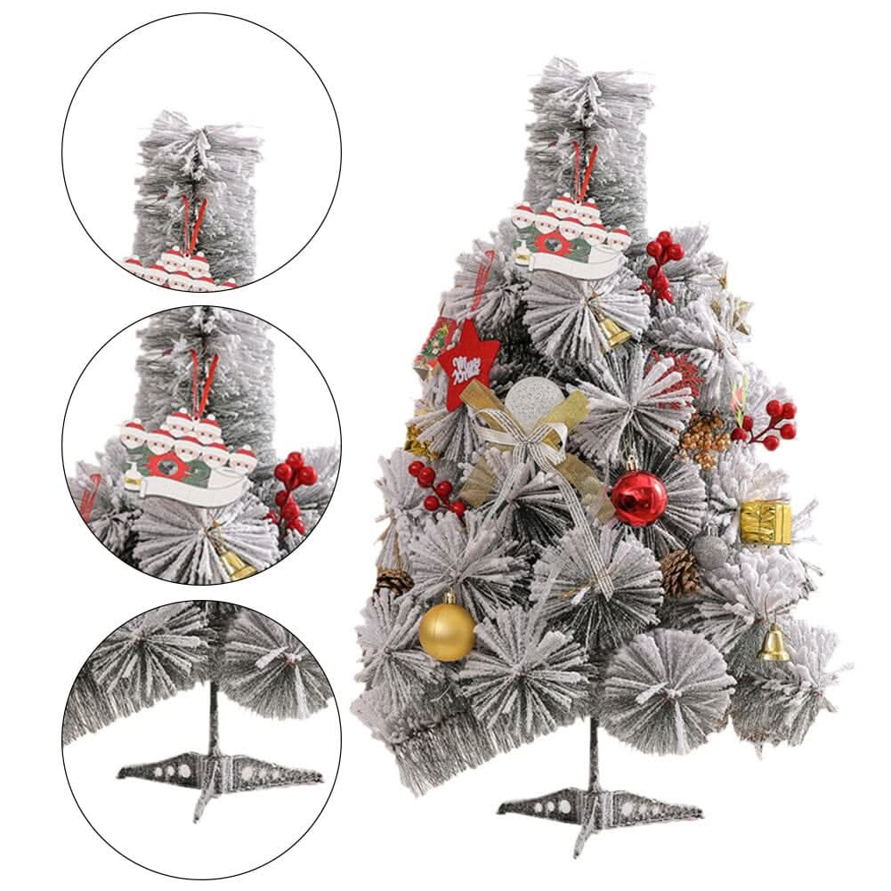 60cm Snow-Flocked Pine Needle DIY Christmas Tree with Ornaments & Warm Light String