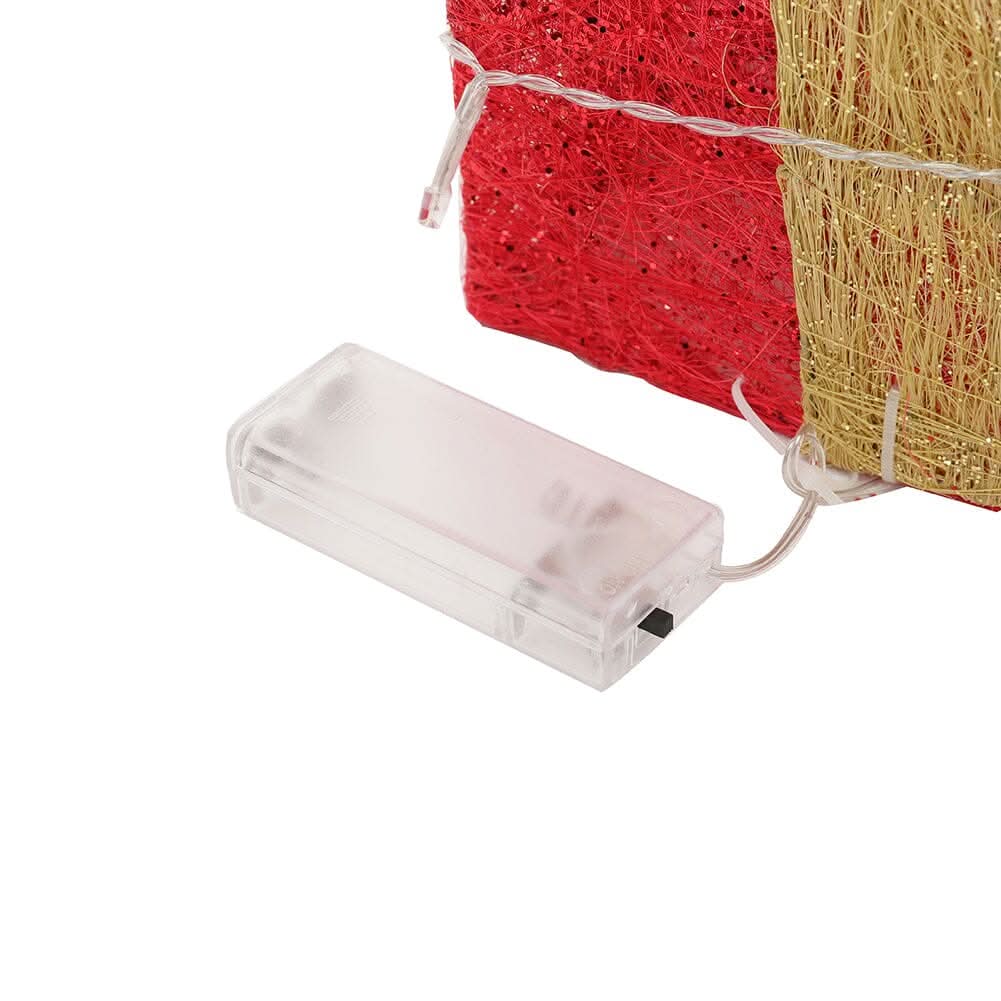 Pre-Lit Golden Christmas Gift Box Set with Warm Lights