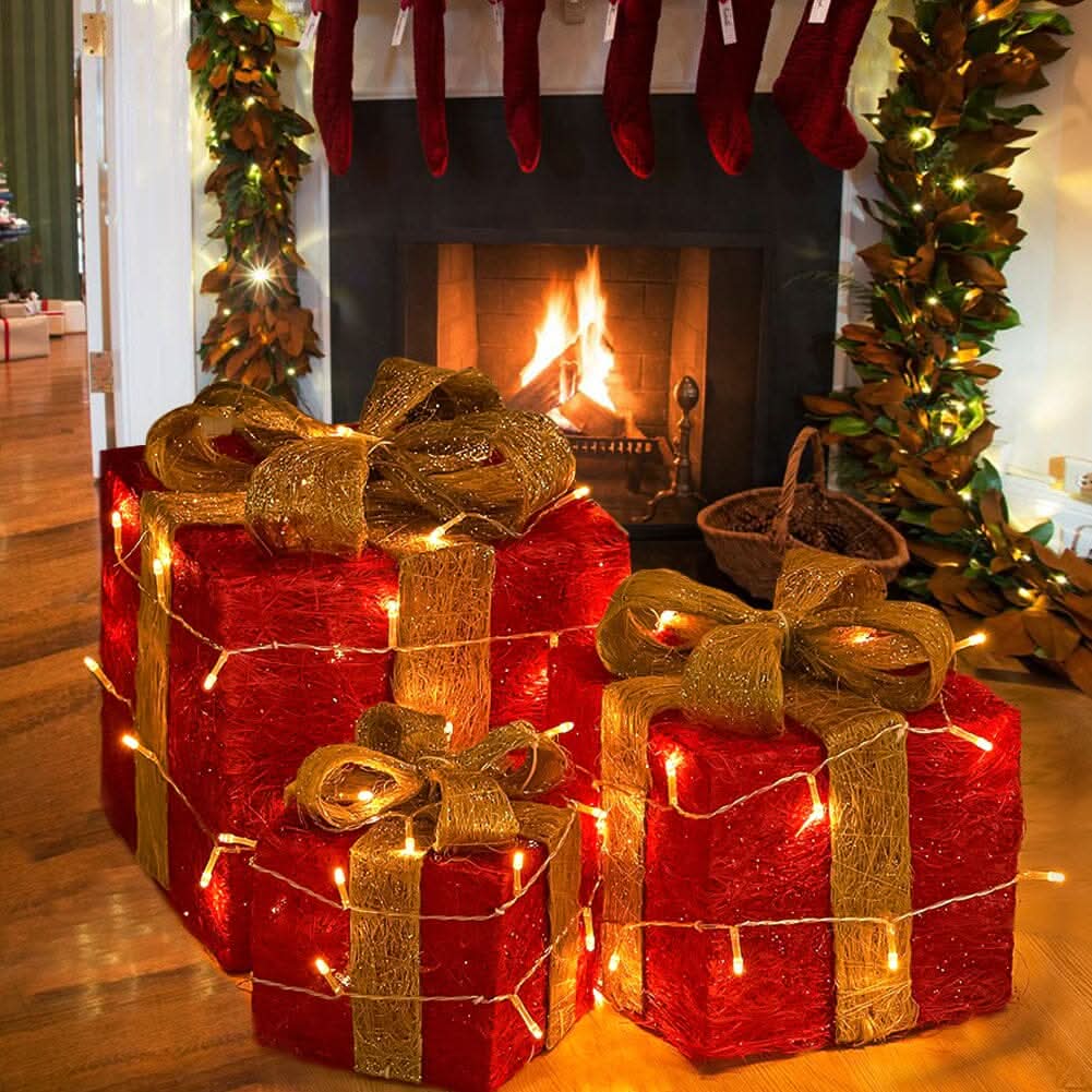 3pcs Christmas Gift Box Accessory Set with Light Strips