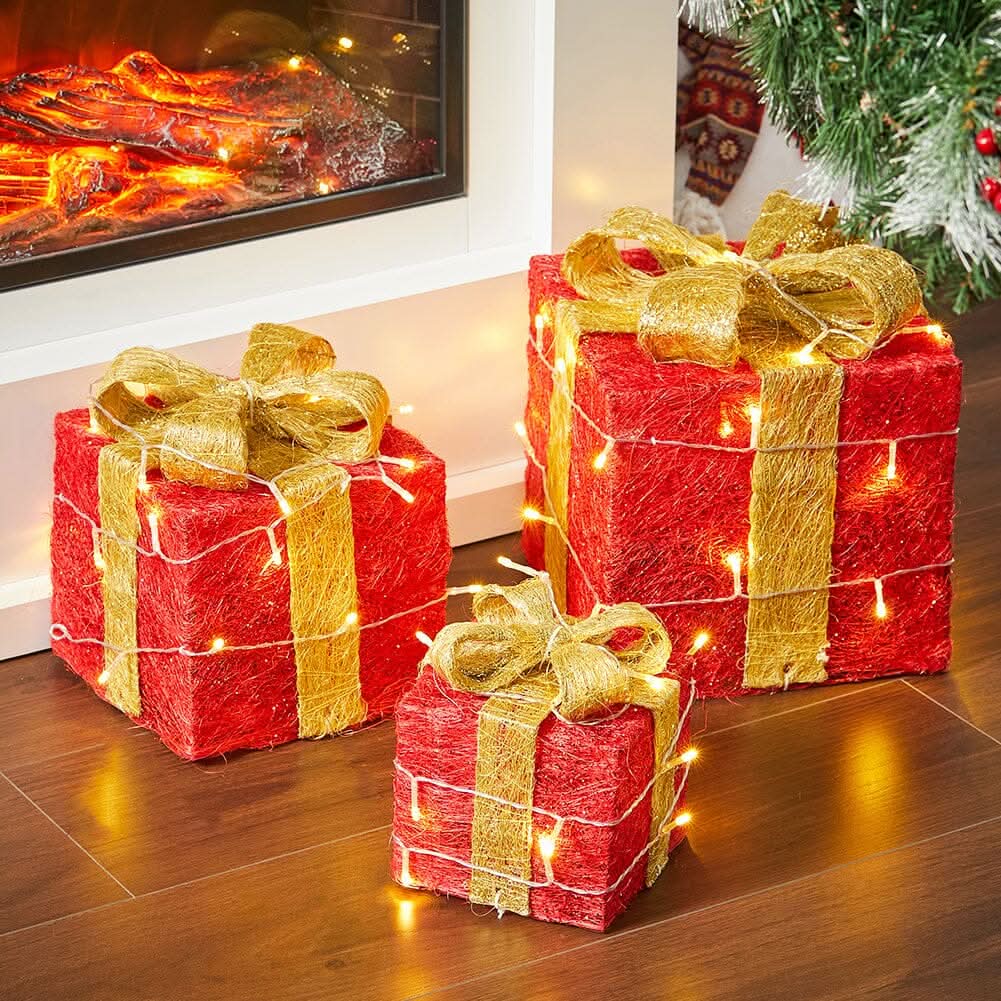 3pcs Christmas Gift Box Accessory Set with Light Strips