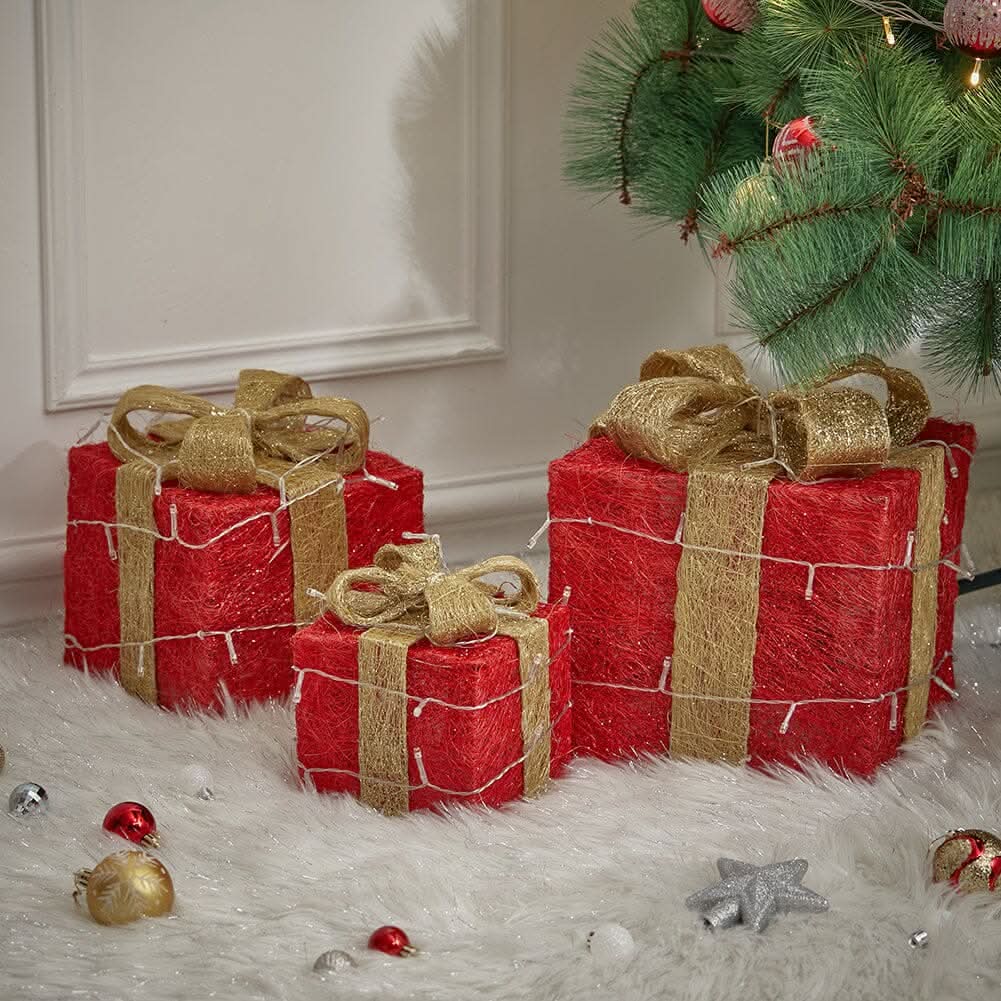 3pcs Christmas Gift Box Accessory Set with Light Strips