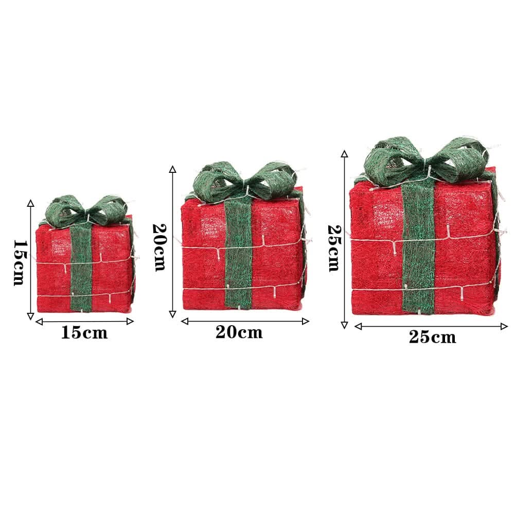 Pre-Lit Green Christmas Gift Box Set with Warm Lights