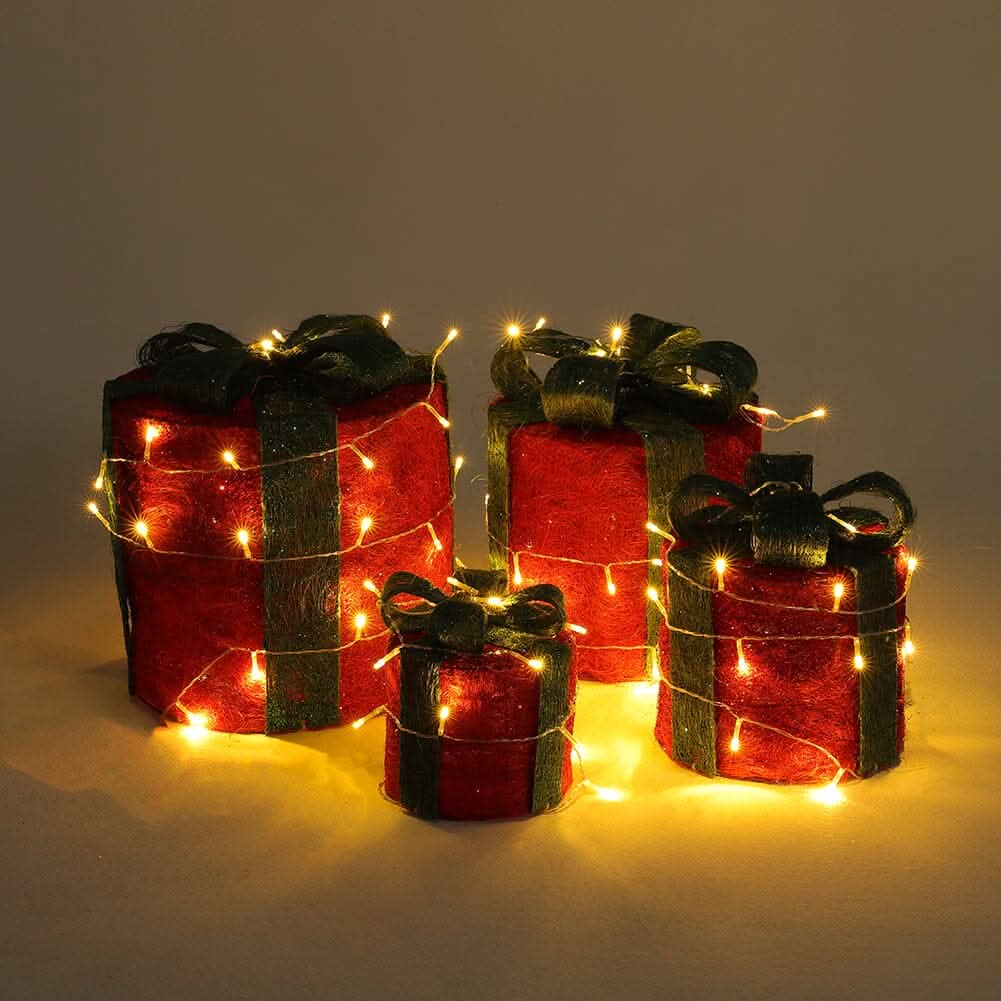 Christmas Gift Box Set with LED Lights - 4 Pieces (15/20/25/30cm)