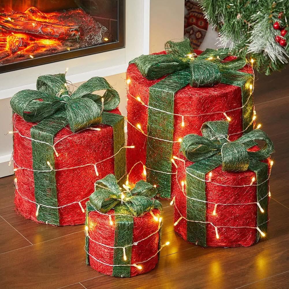 Christmas Gift Box Set with LED Lights - 4 Pieces (15/20/25/30cm)