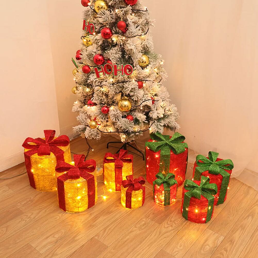 Christmas Gift Box Set with LED Lights - 4 Pieces (15/20/25/30cm)