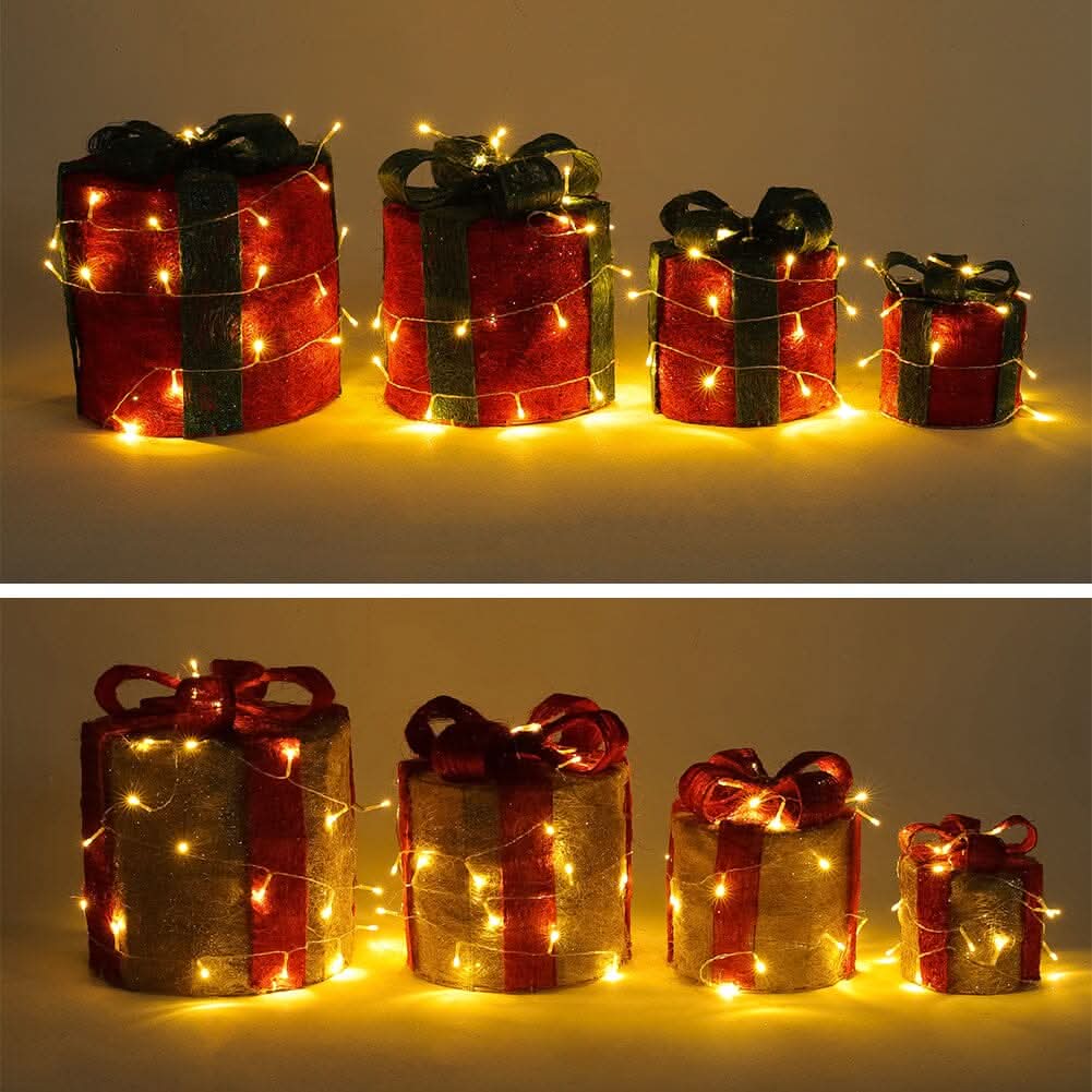 Christmas Gift Box Set with LED Lights - 4 Pieces (15/20/25/30cm)