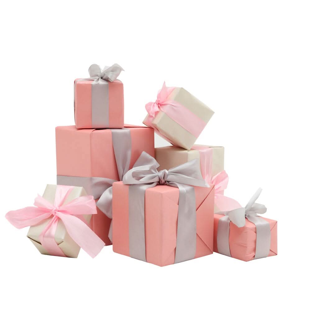 7-Piece Paper Ribbon Christmas Gift Box Set in Beige Pink