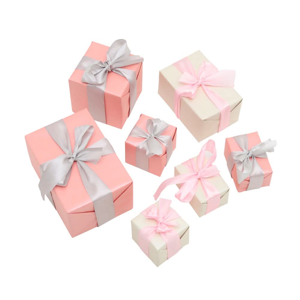 7-Piece Paper Ribbon Christmas Gift Box Set in Beige Pink
