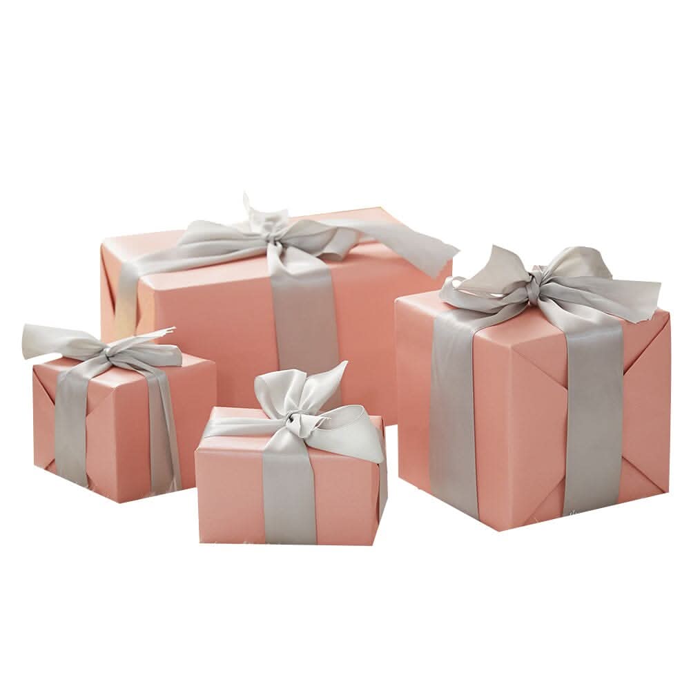 7-Piece Paper Ribbon Christmas Gift Box Set in Beige Pink